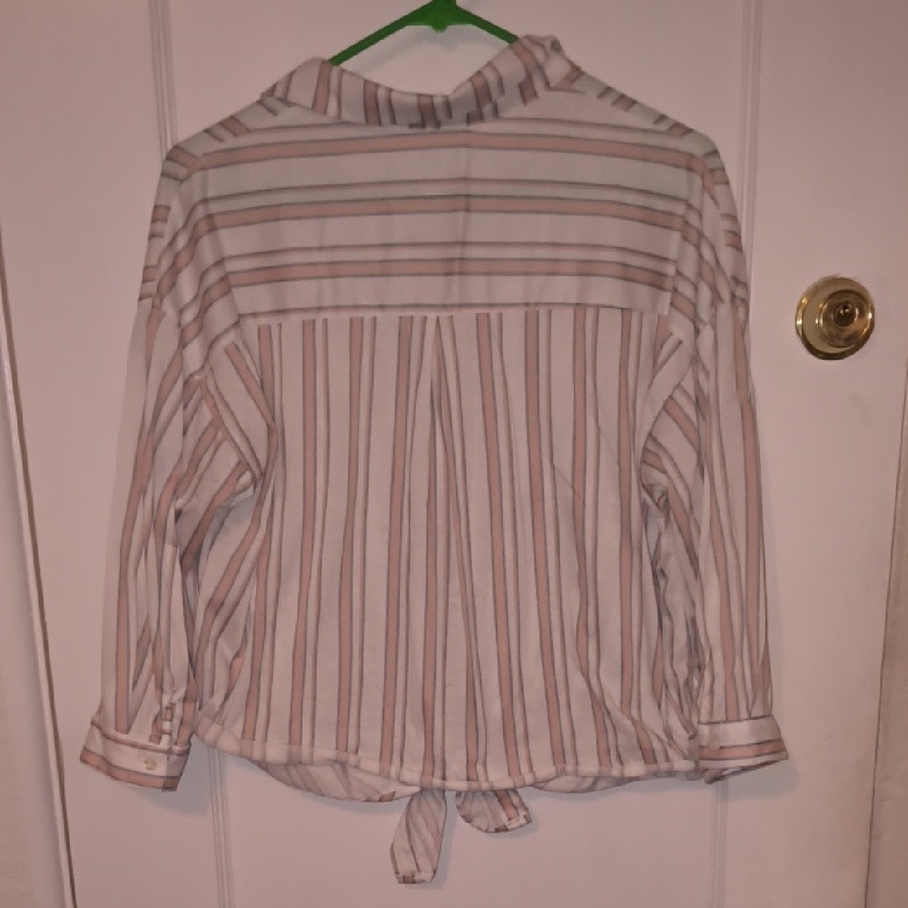 Eden & Olivia | Beige Striped Button Down Shirt - Picture 3 of 3